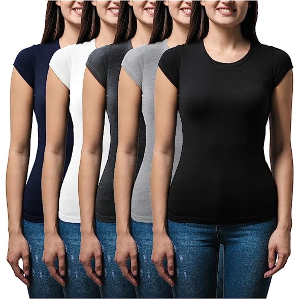 5 Pack Basic Cotton Stretch T Shirts  Black/White/Grey/Navy/Charcoal, X-Large